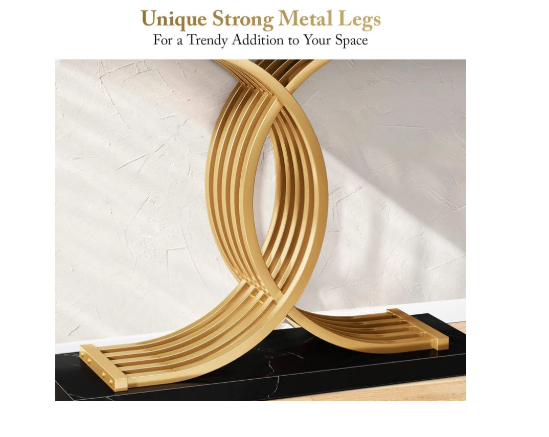 Norman Console Table Hallway Faux Marble Black Modern 100x30x80cm