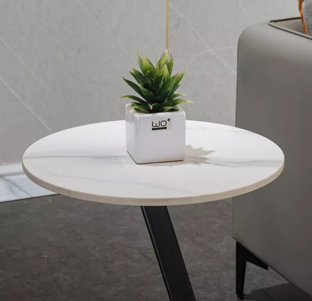 ARCHI Side Table – Marble Stone Top with Carbon Steel Base