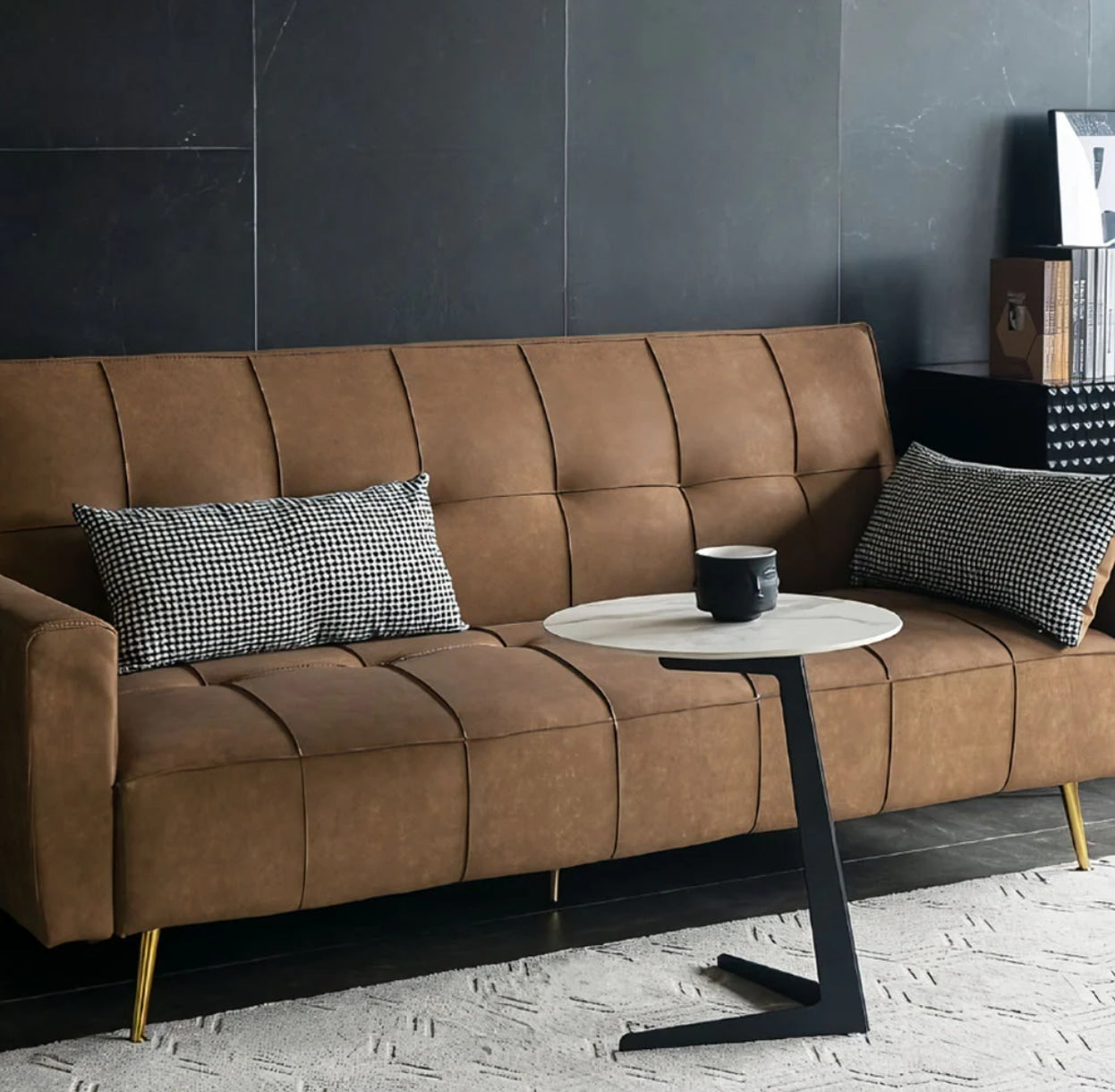 ARCHI Side Table – Marble Stone Top with Carbon Steel Base