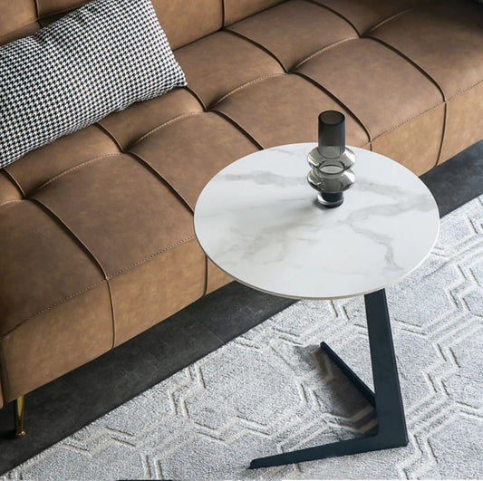 ARCHI Side Table – Marble Stone Top with Carbon Steel Base