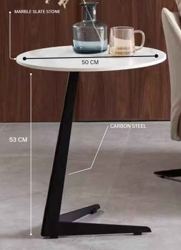 ARCHI Side Table – Marble Stone Top with Carbon Steel Base