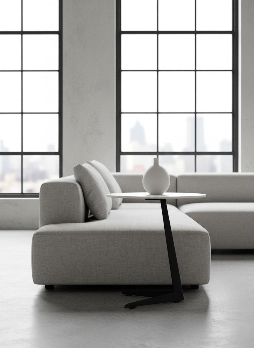 ARCHI Side Table – Marble Stone Top with Carbon Steel Base