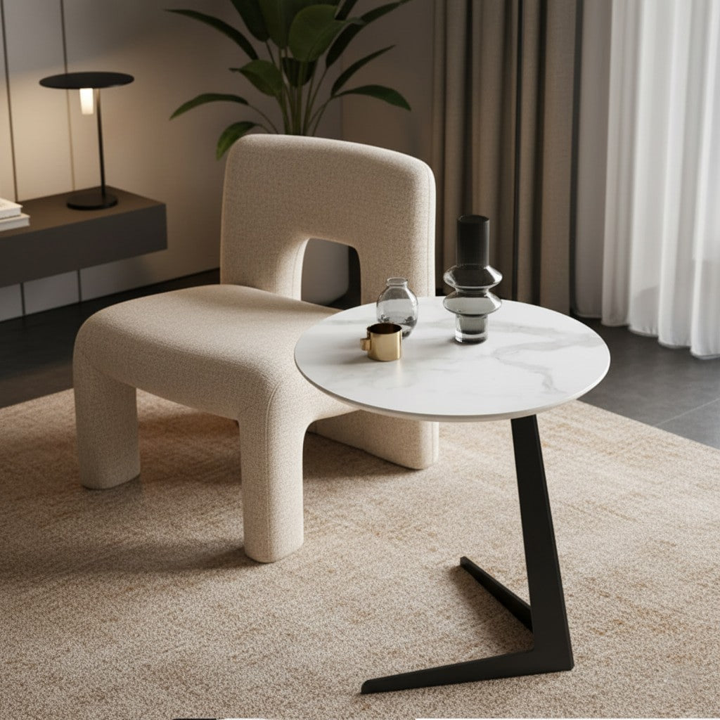 ARCHI Side Table – Marble Stone Top with Carbon Steel Base