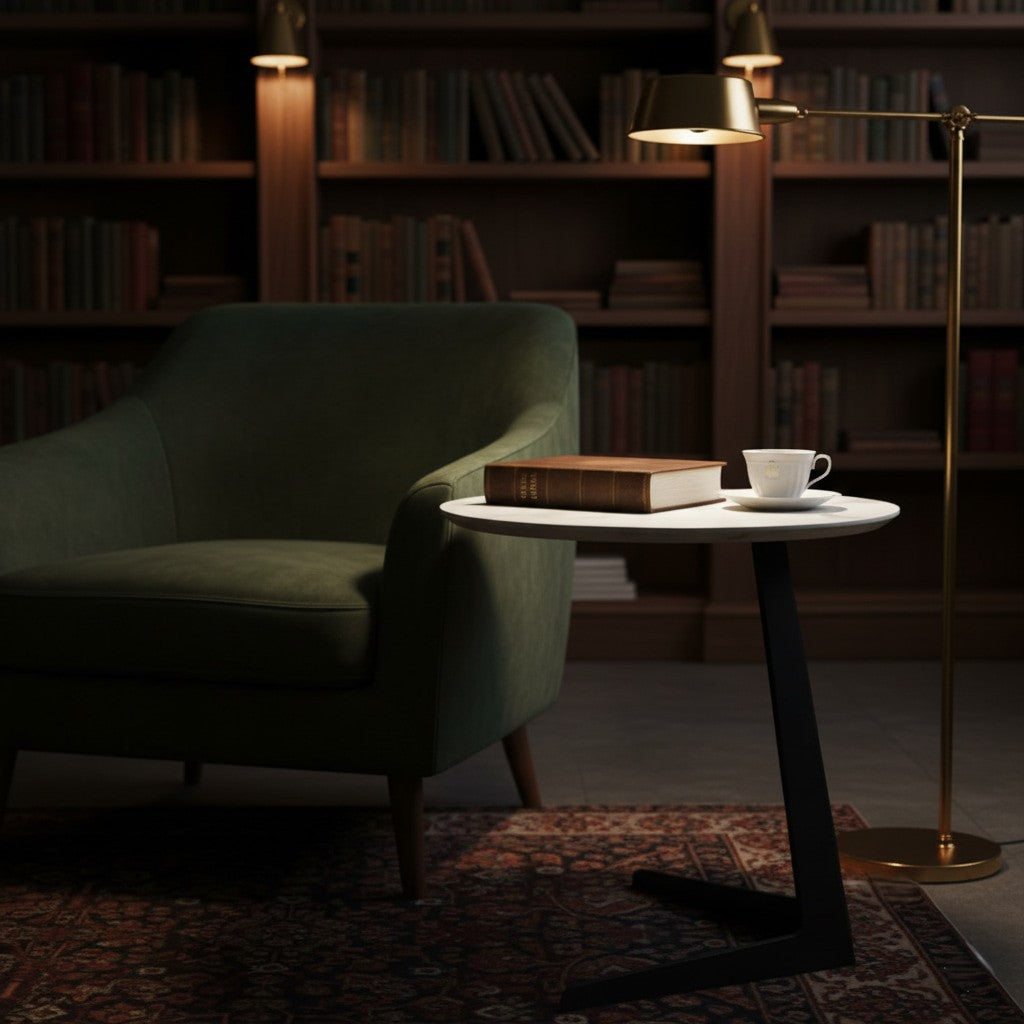 ARCHI Side Table – Marble Stone Top with Carbon Steel Base