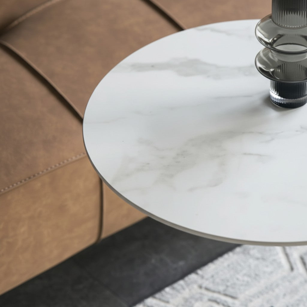 ARCHI Side Table – Marble Stone Top with Carbon Steel Base