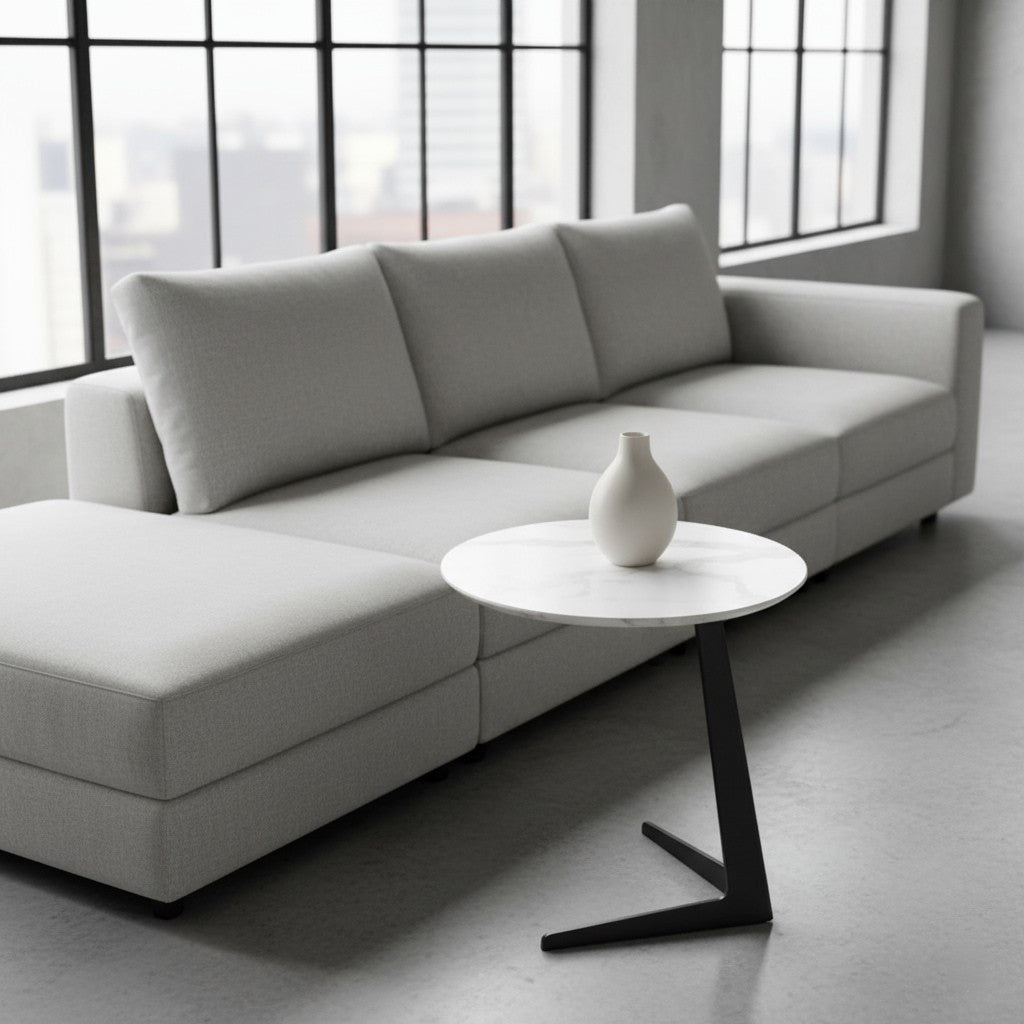 ARCHI Side Table – Marble Stone Top with Carbon Steel Base
