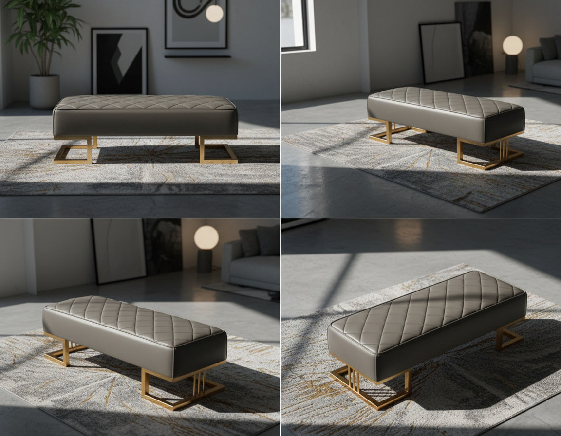 ASTORIA  Coffee Grey PU Leather Ottoman Bench