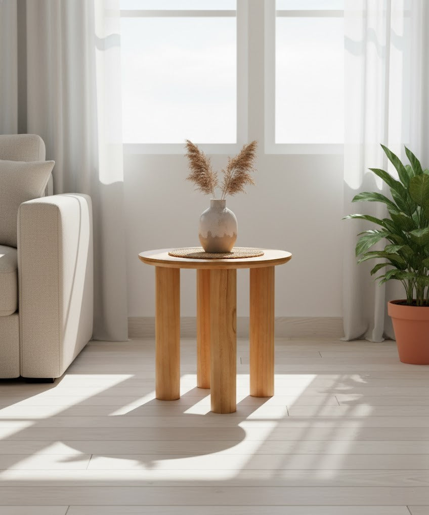 BAMBI Solid Timber-Style Side Table – Natural Rounded Leg Design (45cm)
