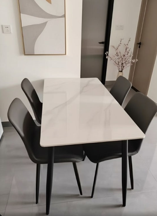 Modern Slate Stone Dining Table – Carrara Marble Look with Carbon Steel Frame