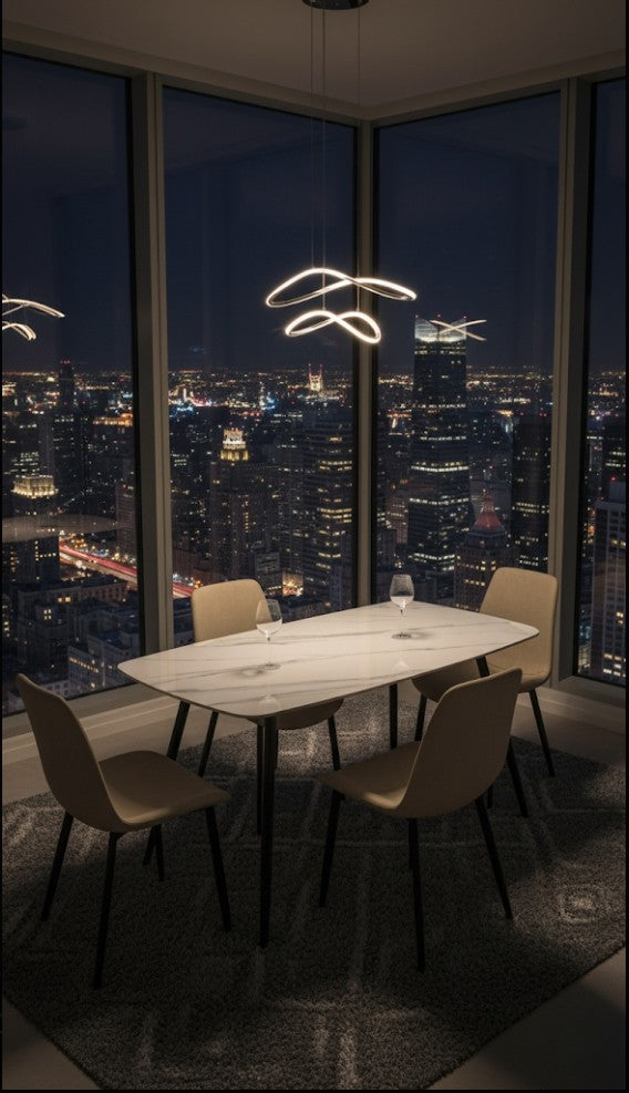 Modern Slate Stone Dining Table – Carrara Marble Look with Carbon Steel Frame