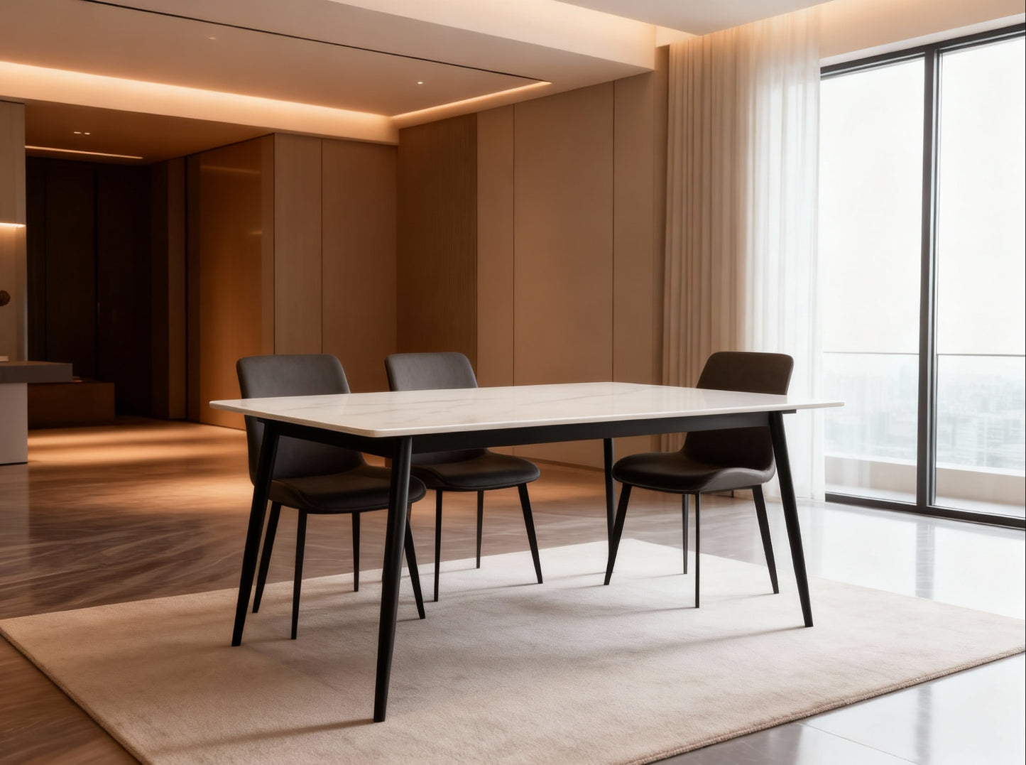 Modern Slate Stone Dining Table – Carrara Marble Look with Carbon Steel Frame