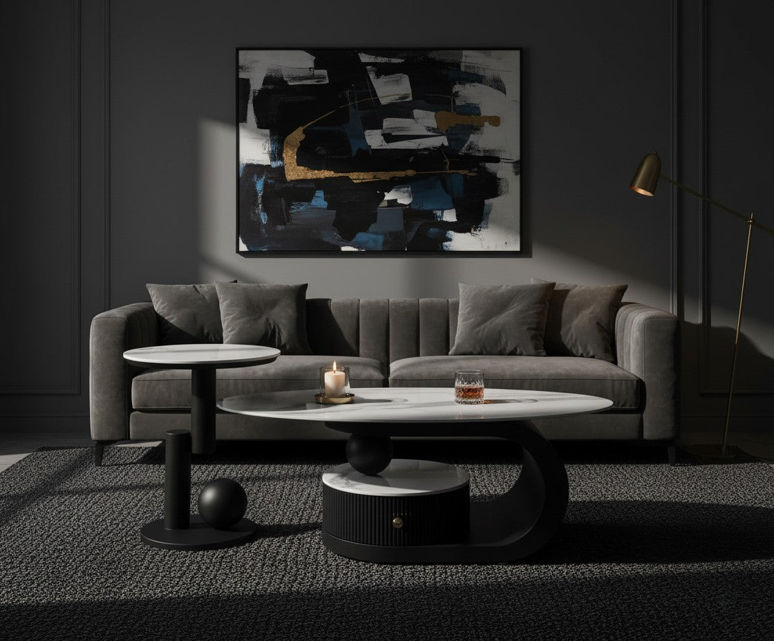 CHANTAL Marble Coffee & Side Table Set – Sculptural Elegance in Carbon Steel