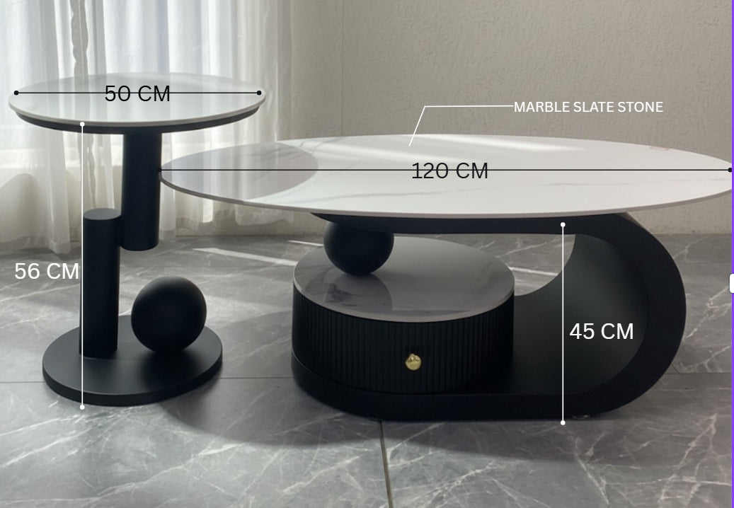 CHANTAL Marble Coffee & Side Table Set – Sculptural Elegance in Carbon Steel