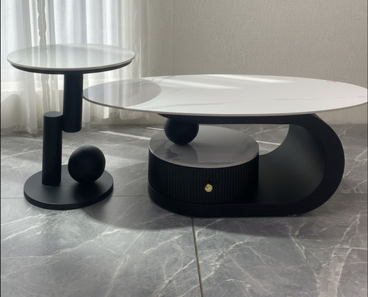CHANTAL Marble Coffee & Side Table Set – Sculptural Elegance in Carbon Steel