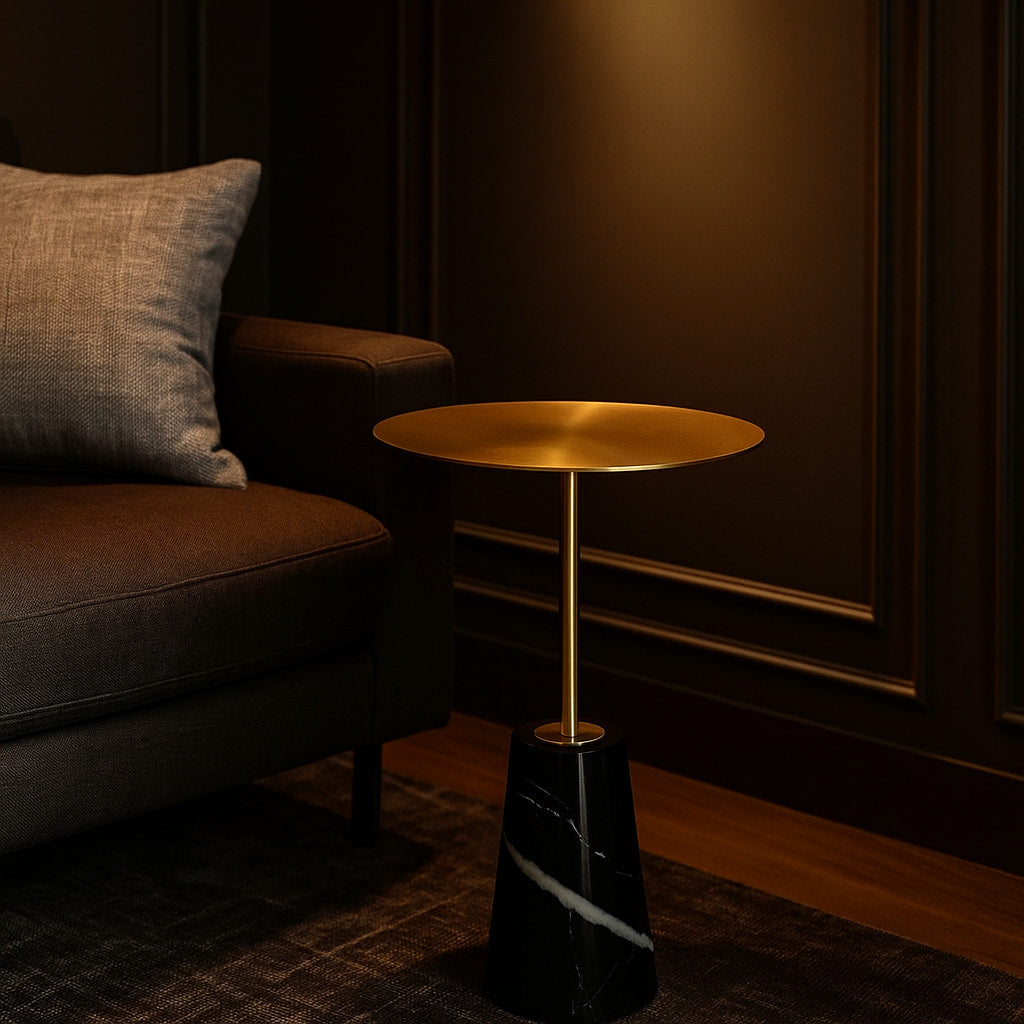 CLEO Side Table – Black Marble & Brushed Gold