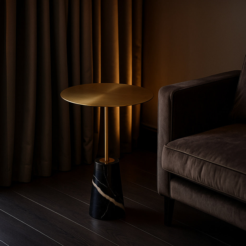 CLEO Side Table – Black Marble & Brushed Gold