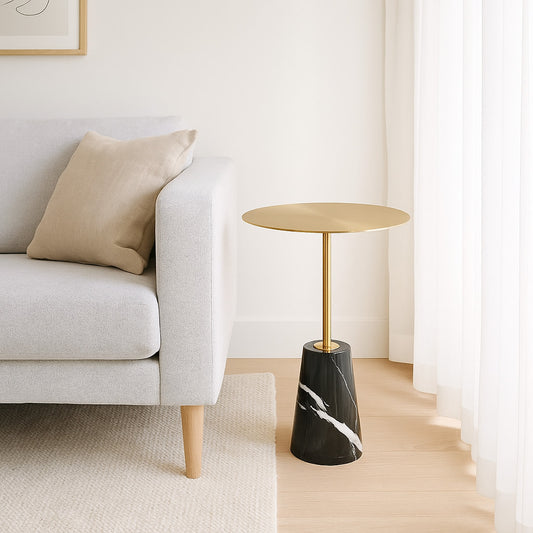 CLEO Side Table – Black Marble & Brushed Gold