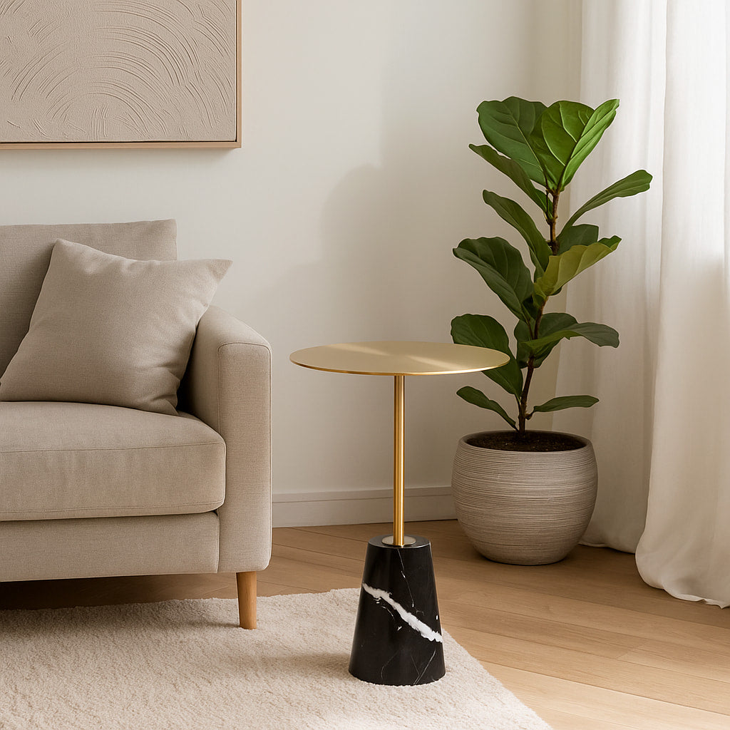 CLEO Side Table – Black Marble & Brushed Gold