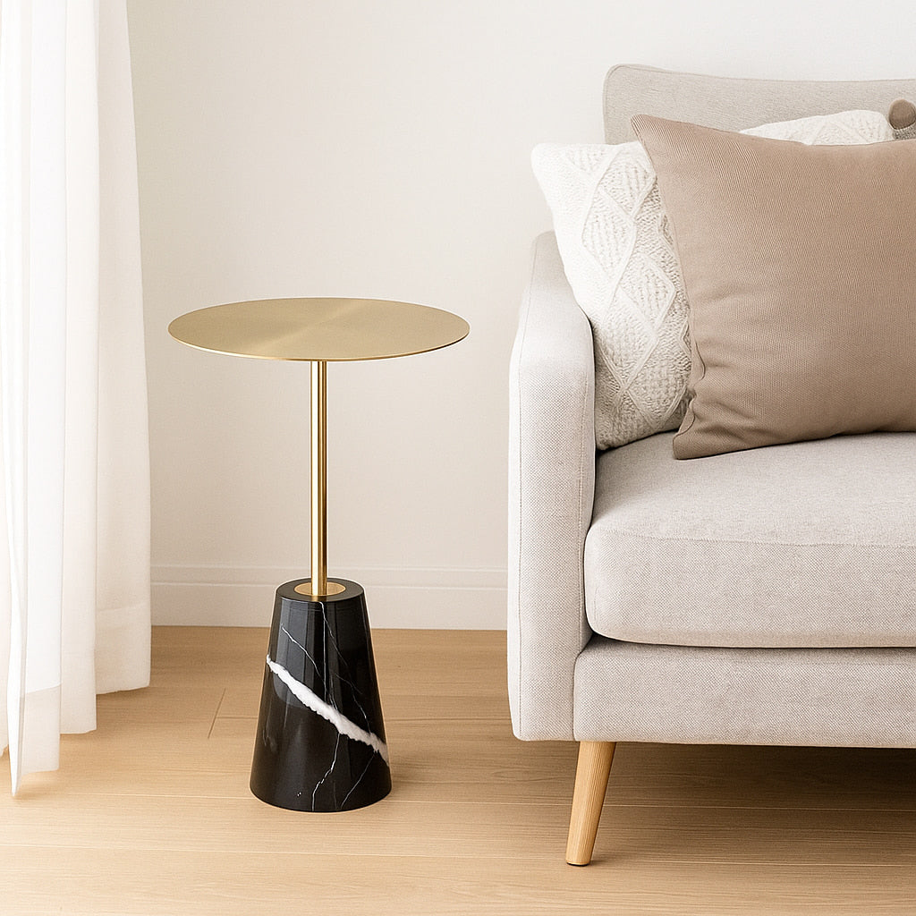 CLEO Side Table – Black Marble & Brushed Gold