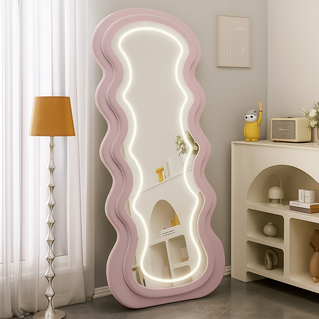 Diva Glow Wavy LED Standing Mirror – Pink