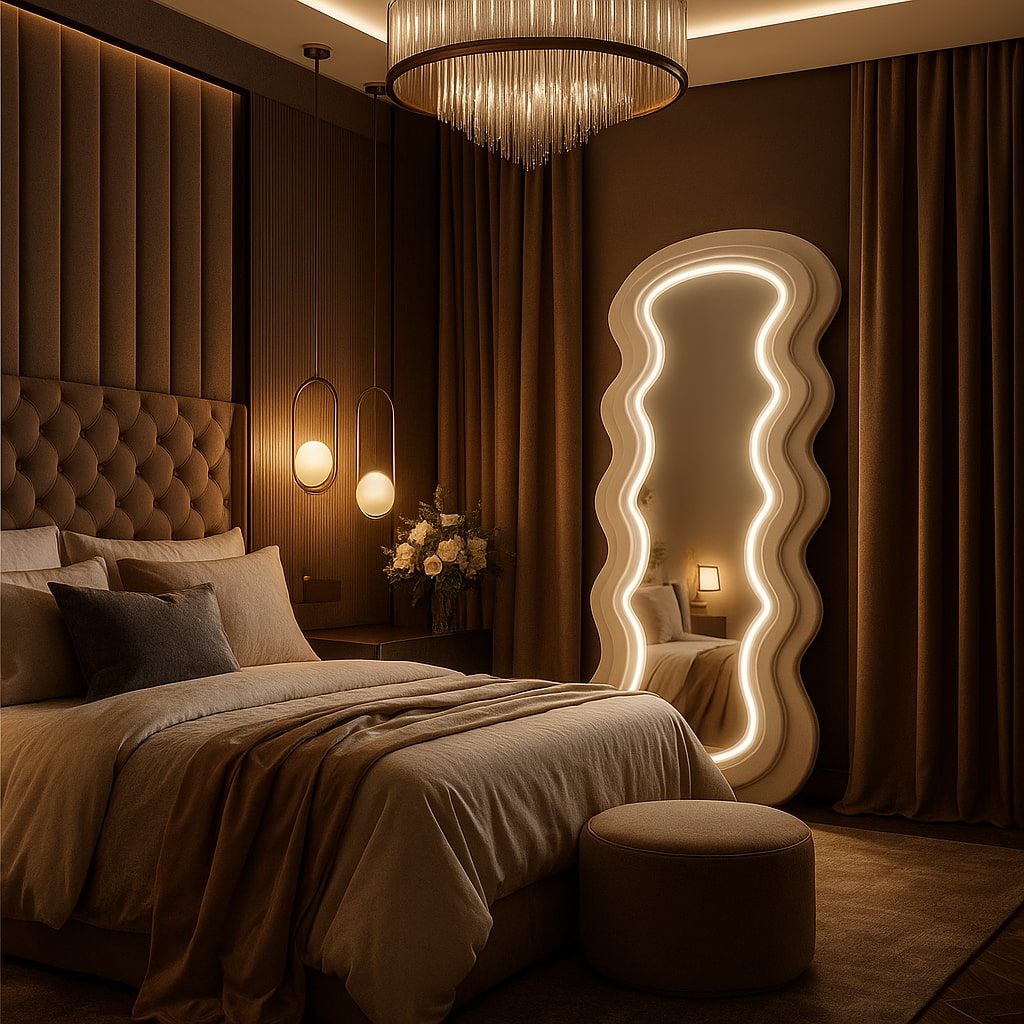 Diva Glow LED Standing Mirror – Beige