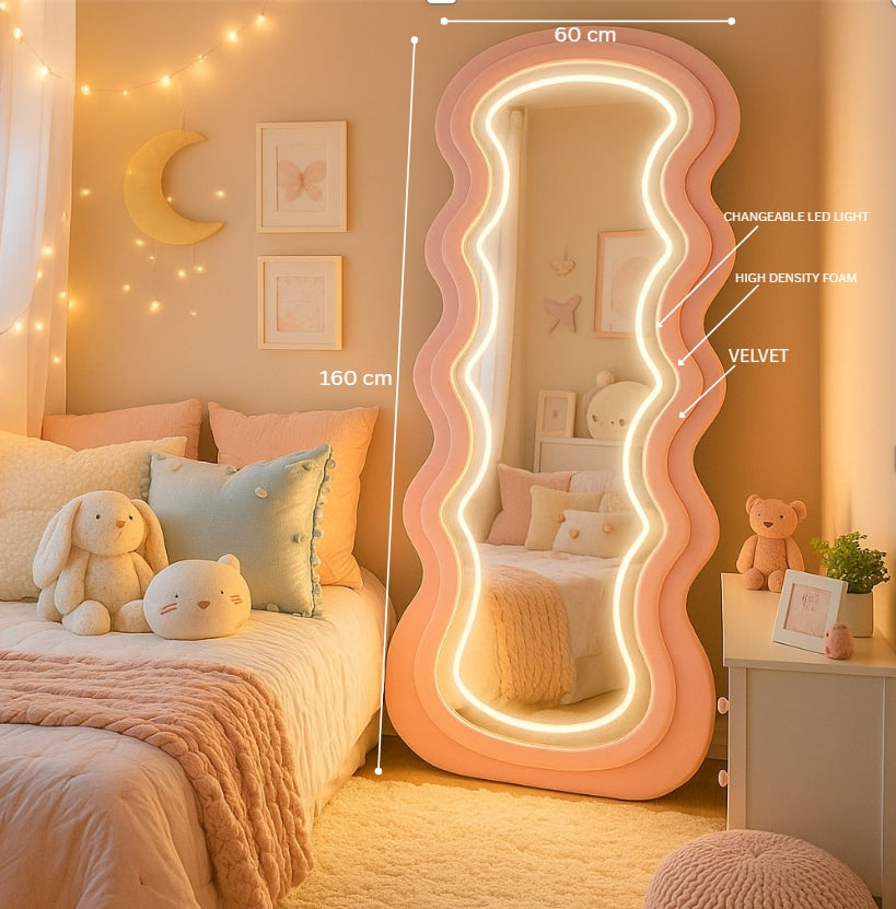 Diva Glow Wavy LED Standing Mirror – Pink