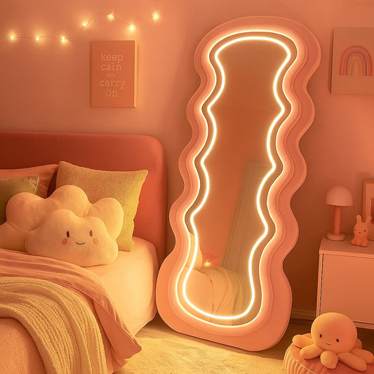 Diva Glow Wavy LED Standing Mirror – Pink