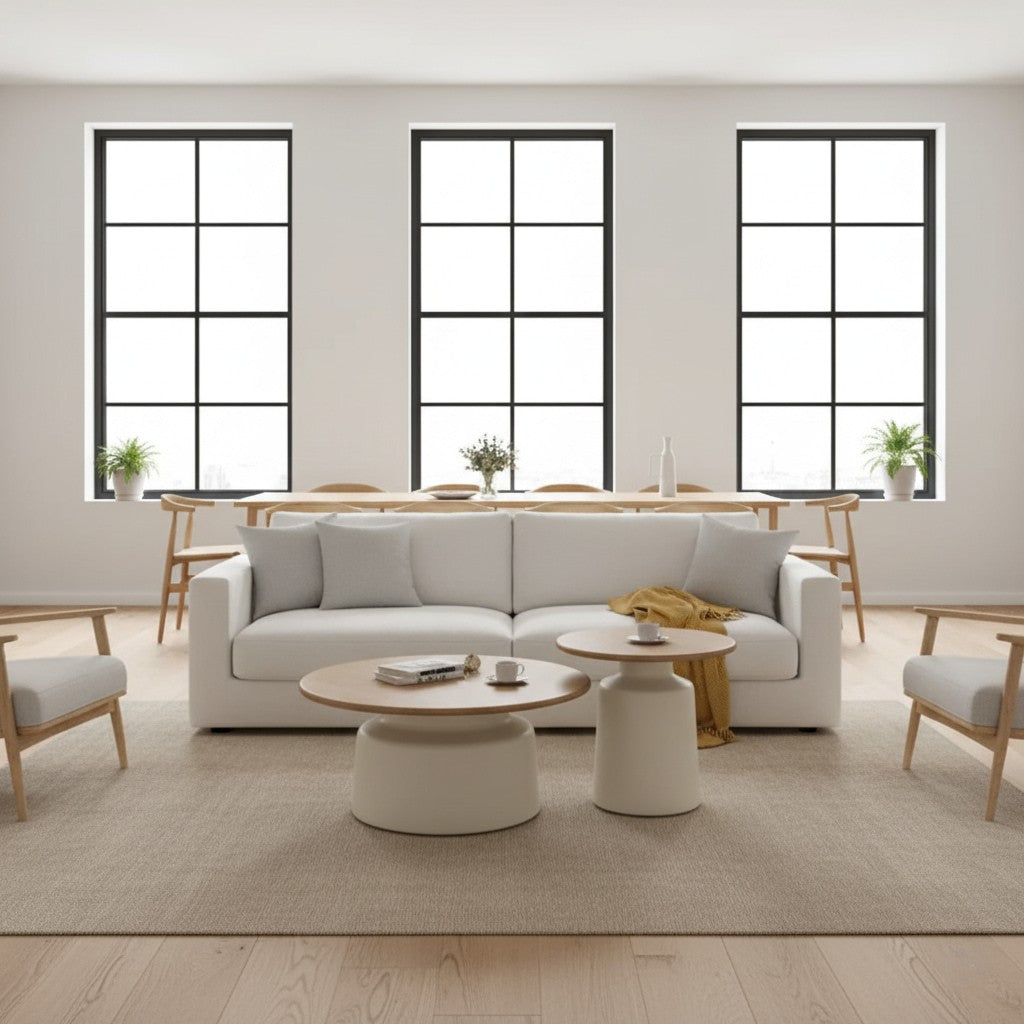 DOPPIO Coffee & Side Table Set – Contemporary Elegance in Wood and Ceramic Finish
