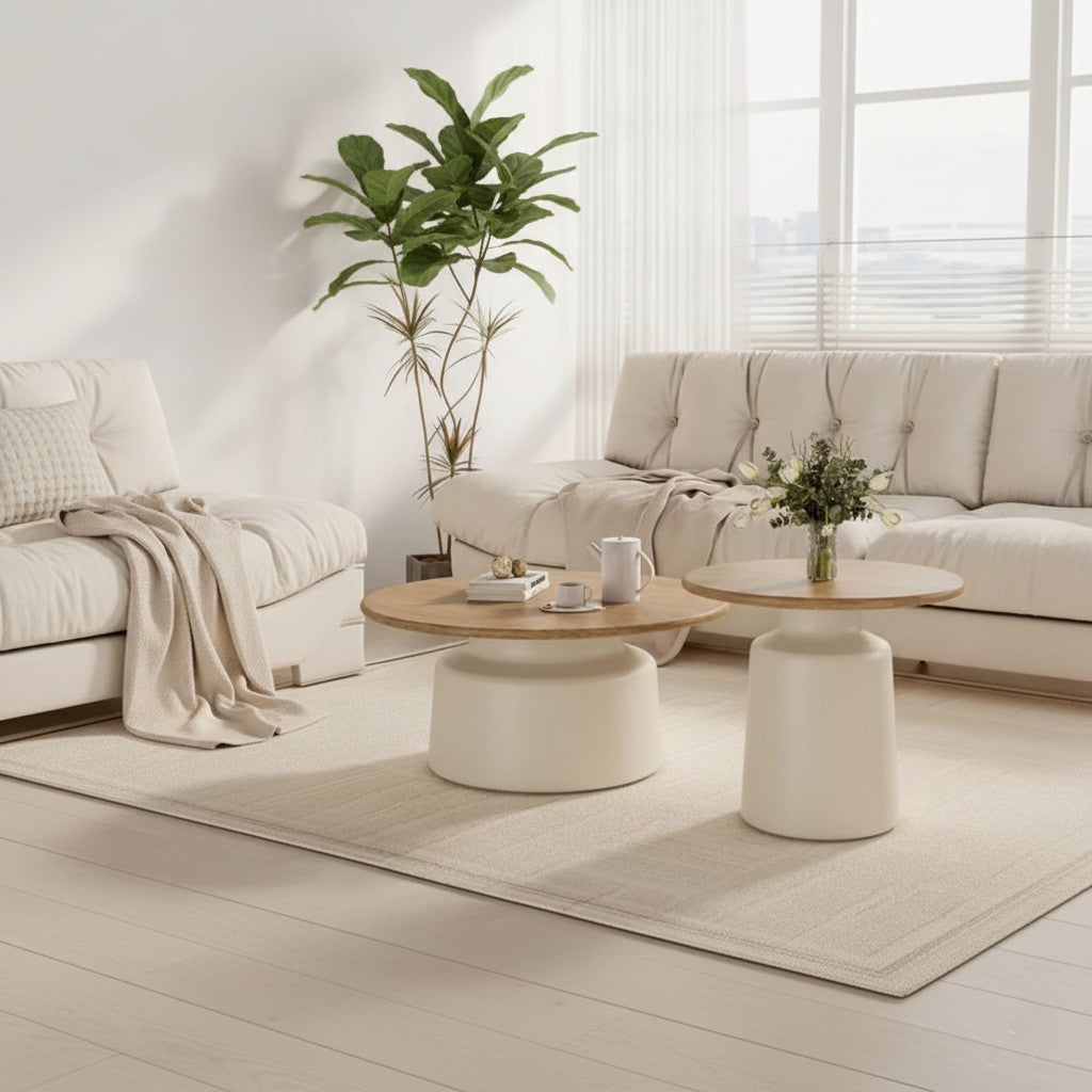 DOPPIO Coffee & Side Table Set – Contemporary Elegance in Wood and Ceramic Finish
