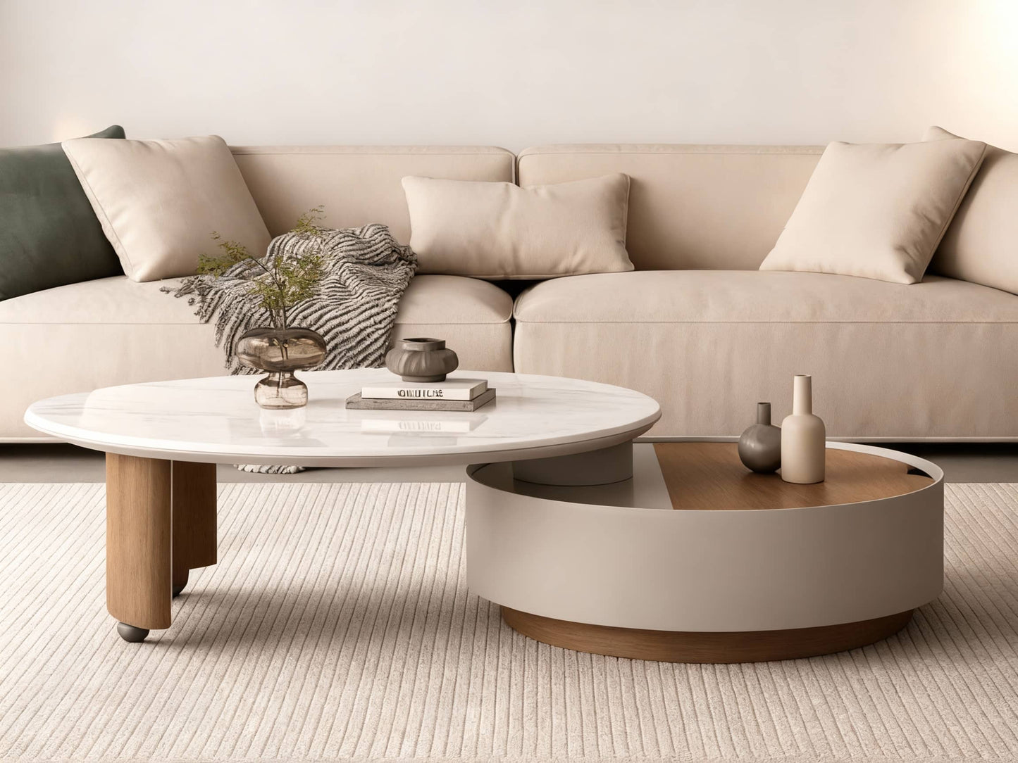 DUNES Round Marble Coffee Table with Hidden Storage – Modern Luxury Living Room Furniture