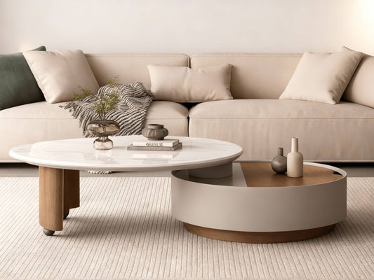 DUNES Round Marble Coffee Table with Hidden Storage – Modern Luxury Living Room Furniture