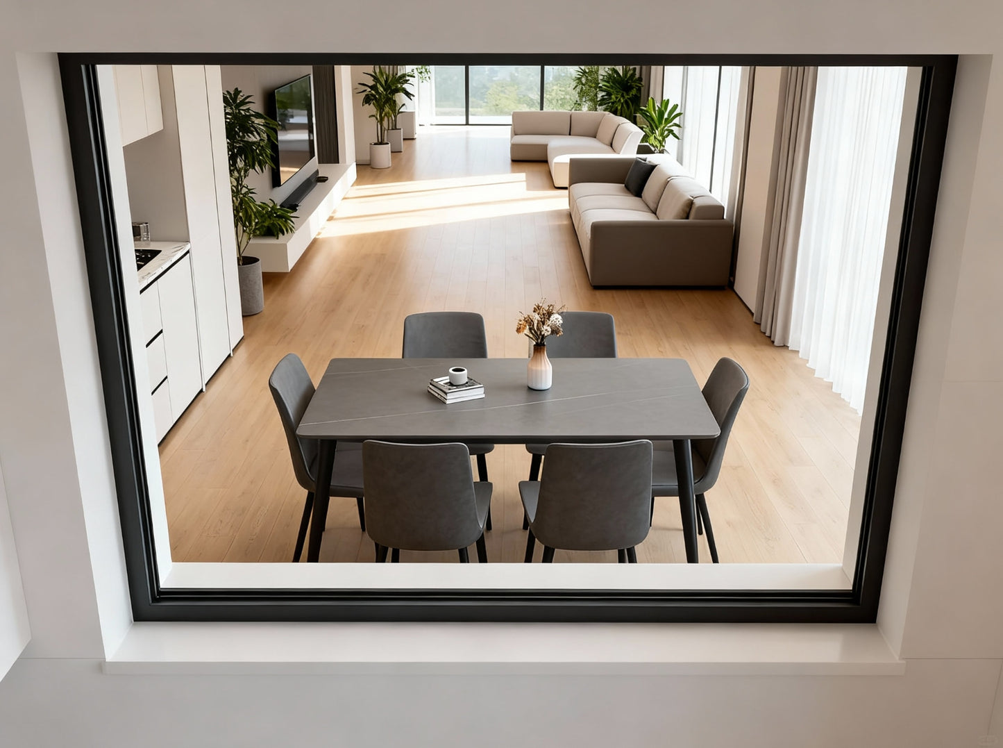 Modern Slate-Top Dining Table with Carbon Steel Frame 140*70*75