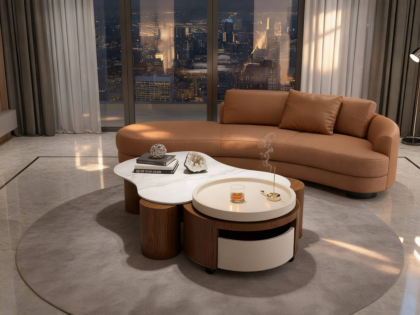 GUERRA Marble Coffee Table with Base & Storage – Modern Luxury