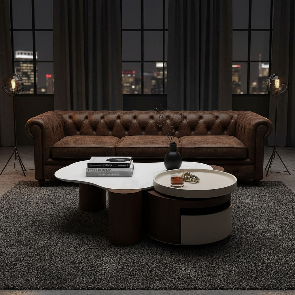 GUERRA Marble Coffee Table with Base & Storage – Modern Luxury