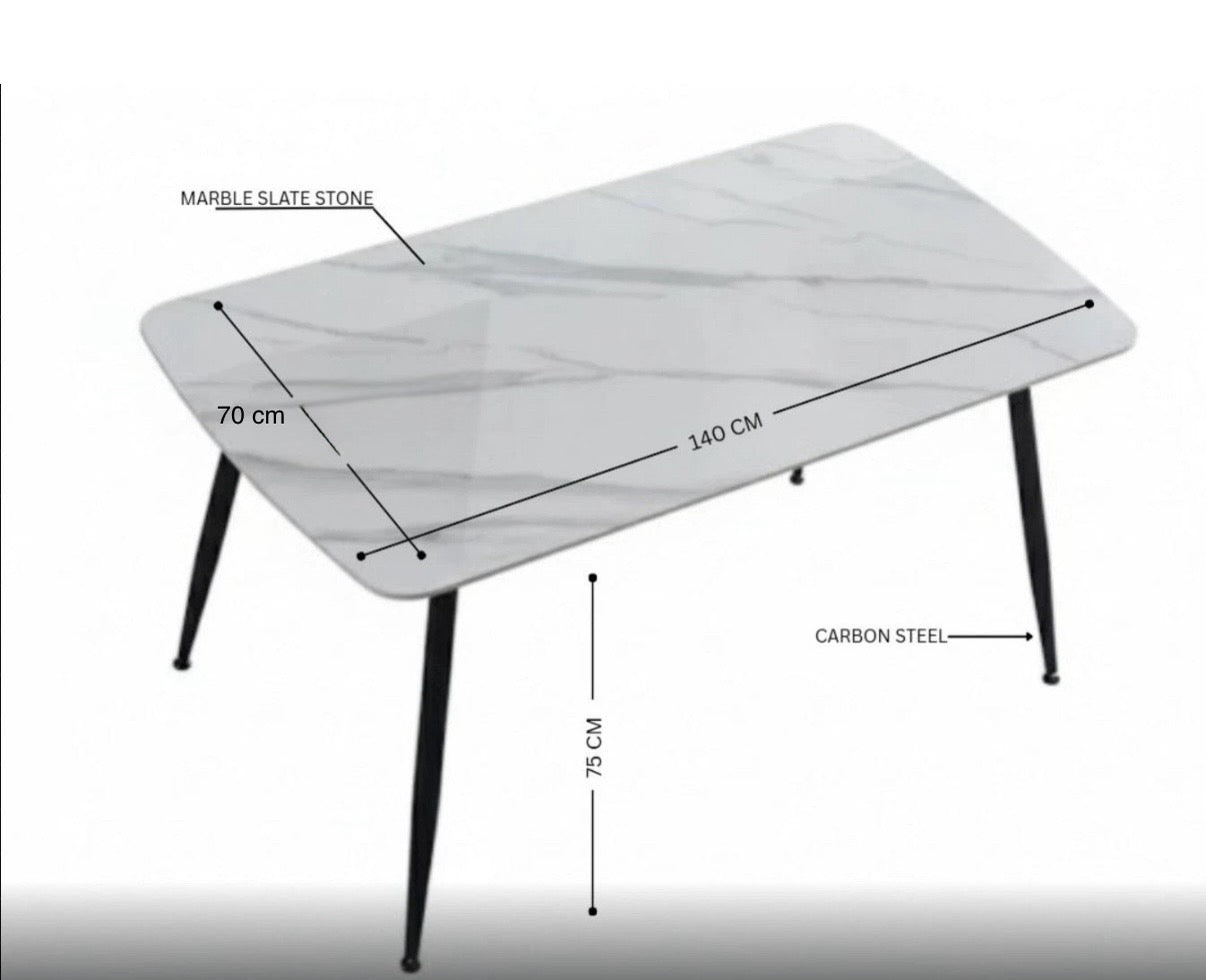 Modern Slate Stone Dining Table – Carrara Marble Look with Carbon Steel Frame