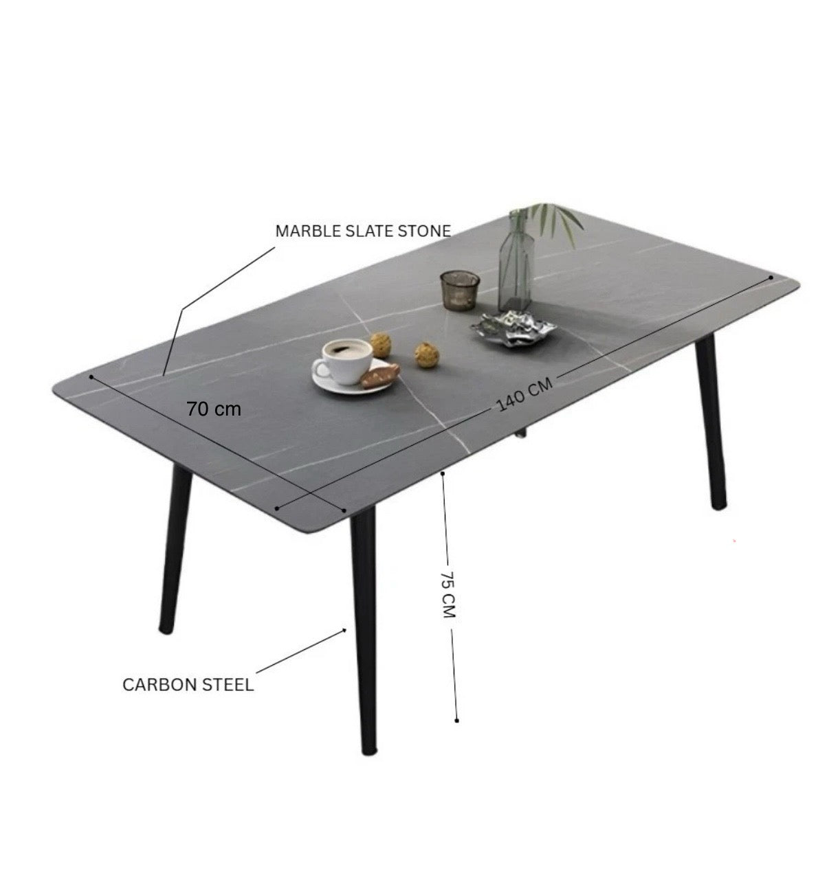 Modern Slate-Top Dining Table with Carbon Steel Frame 140*70*75