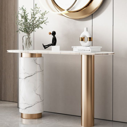 IRIS Console Table – Marble Elegance with Golden Accents