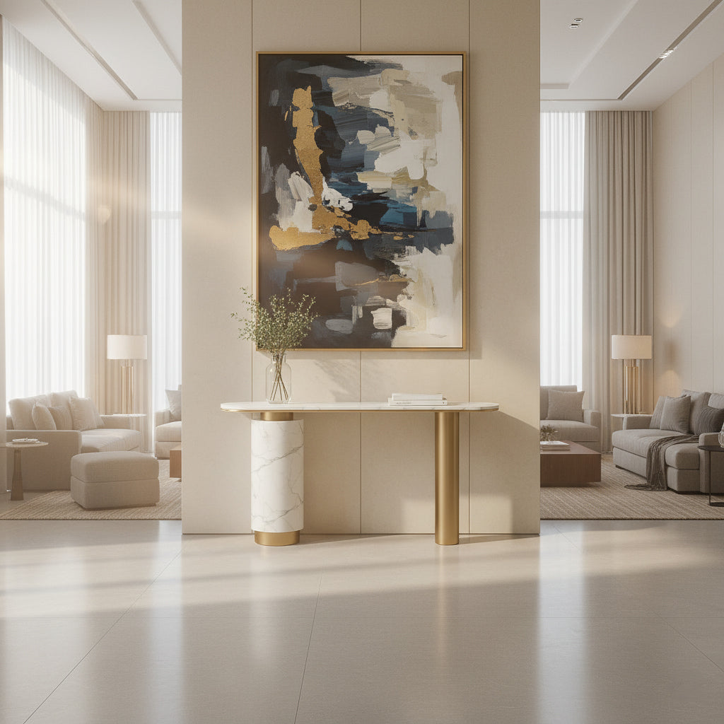 IRIS Console Table – Marble Elegance with Golden Accents