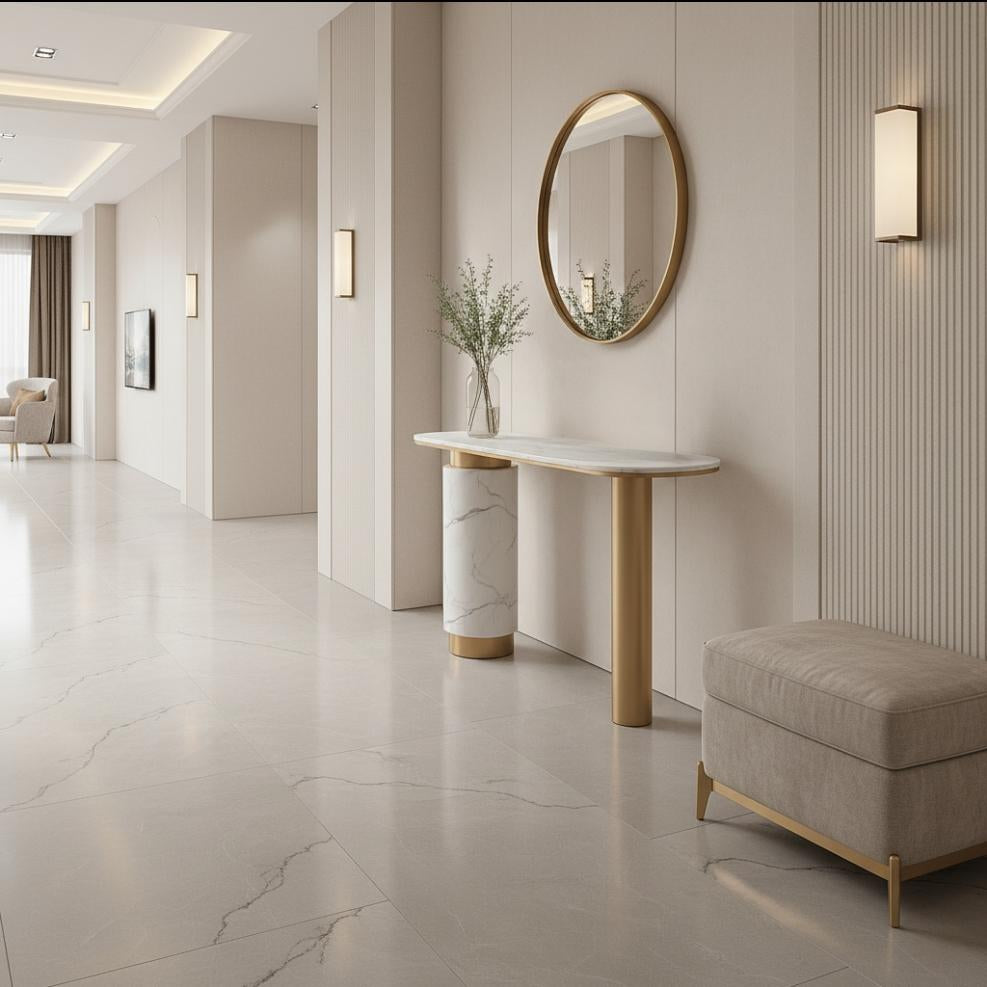IRIS Console Table – Marble Elegance with Golden Accents