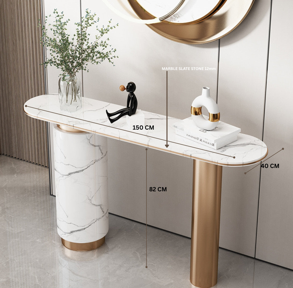 IRIS Console Table – Marble Elegance with Golden Accents