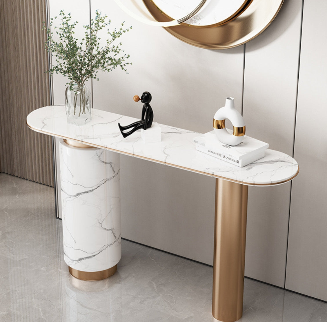 IRIS Console Table – Marble Elegance with Golden Accents