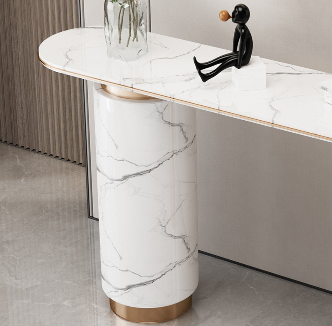 IRIS Console Table – Marble Elegance with Golden Accents