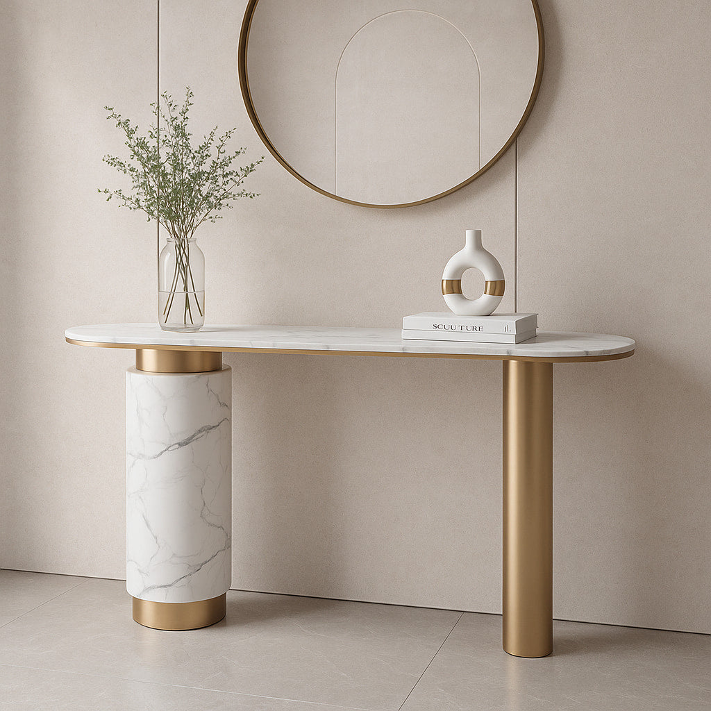 IRIS Console Table – Marble Elegance with Golden Accents