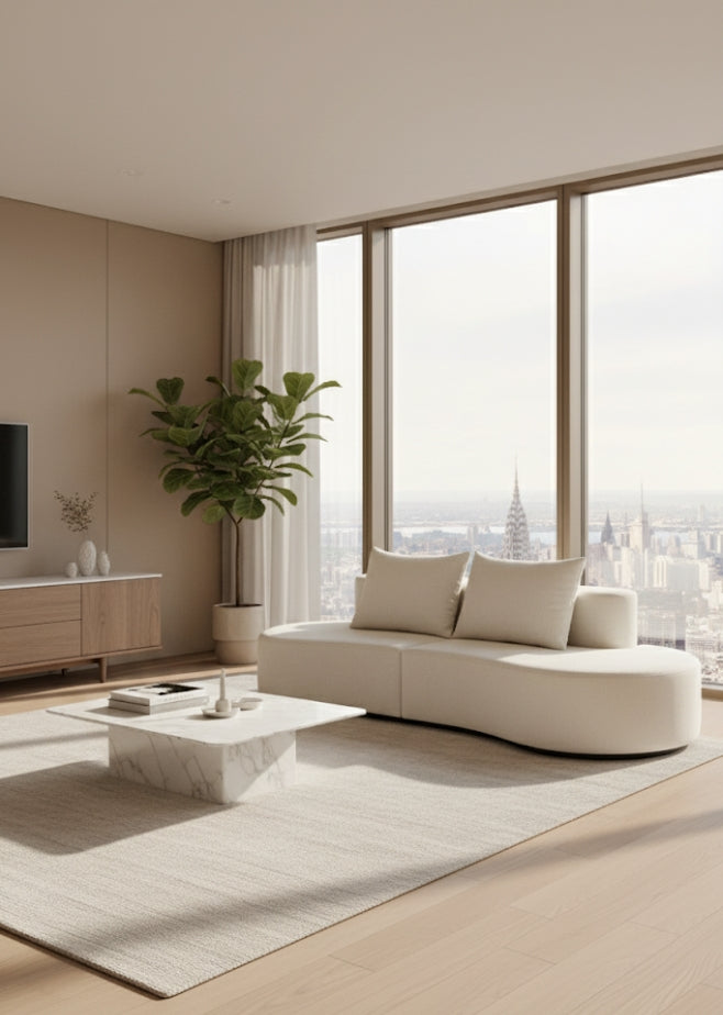 LUNA Compressed Sofa – Modern Curved Comfort 240CM Cream