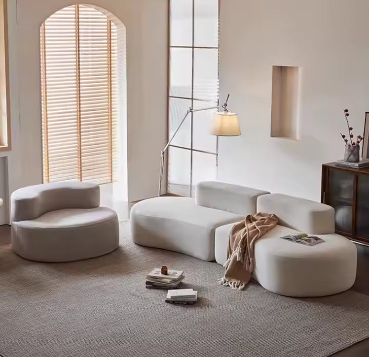 LUNA Compressed Sofa – Modern Curved Comfort 240CM Cream