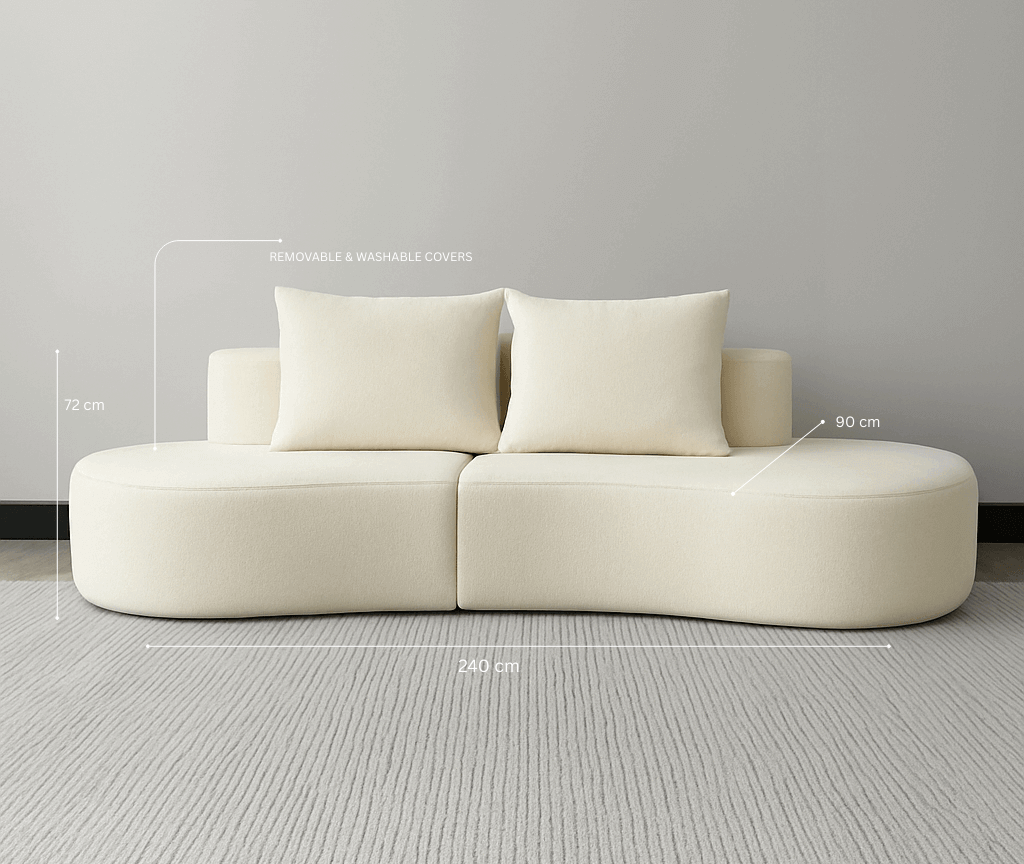 LUNA Compressed Sofa – Modern Curved Comfort 240CM Cream