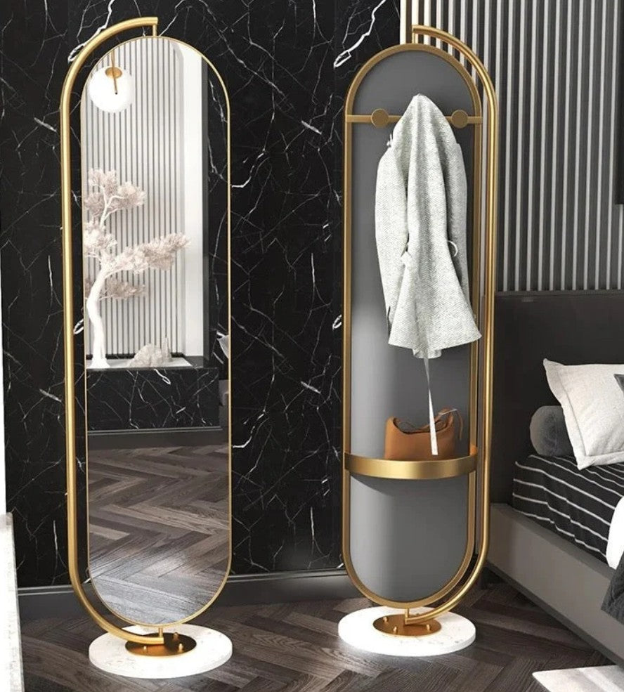 LUNA Standing Mirror with Gold Frame & natural marble base