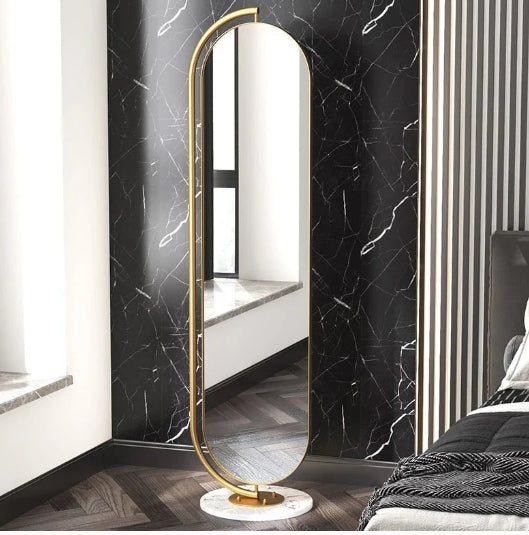 LUNA Standing Mirror with Gold Frame & natural marble base