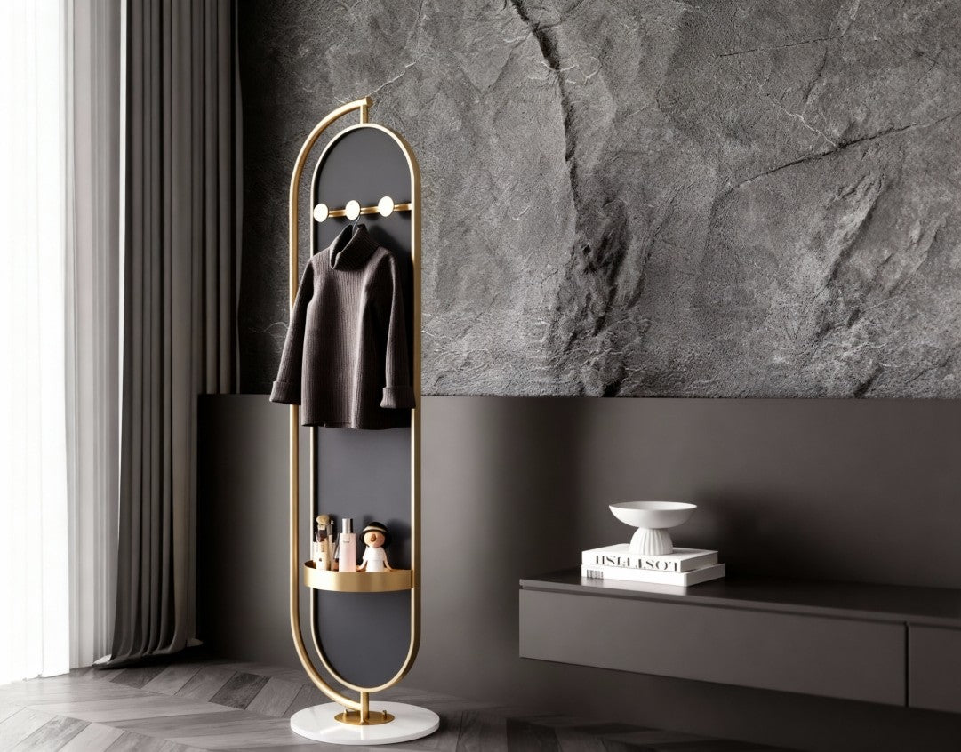 LUNA Standing Mirror with Gold Frame & natural marble base