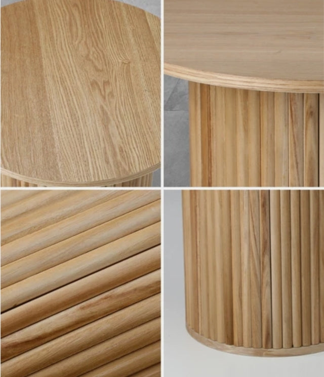 OAKY Fluted Side Table – Natural Oak Accent Table (Modern Japandi Style)